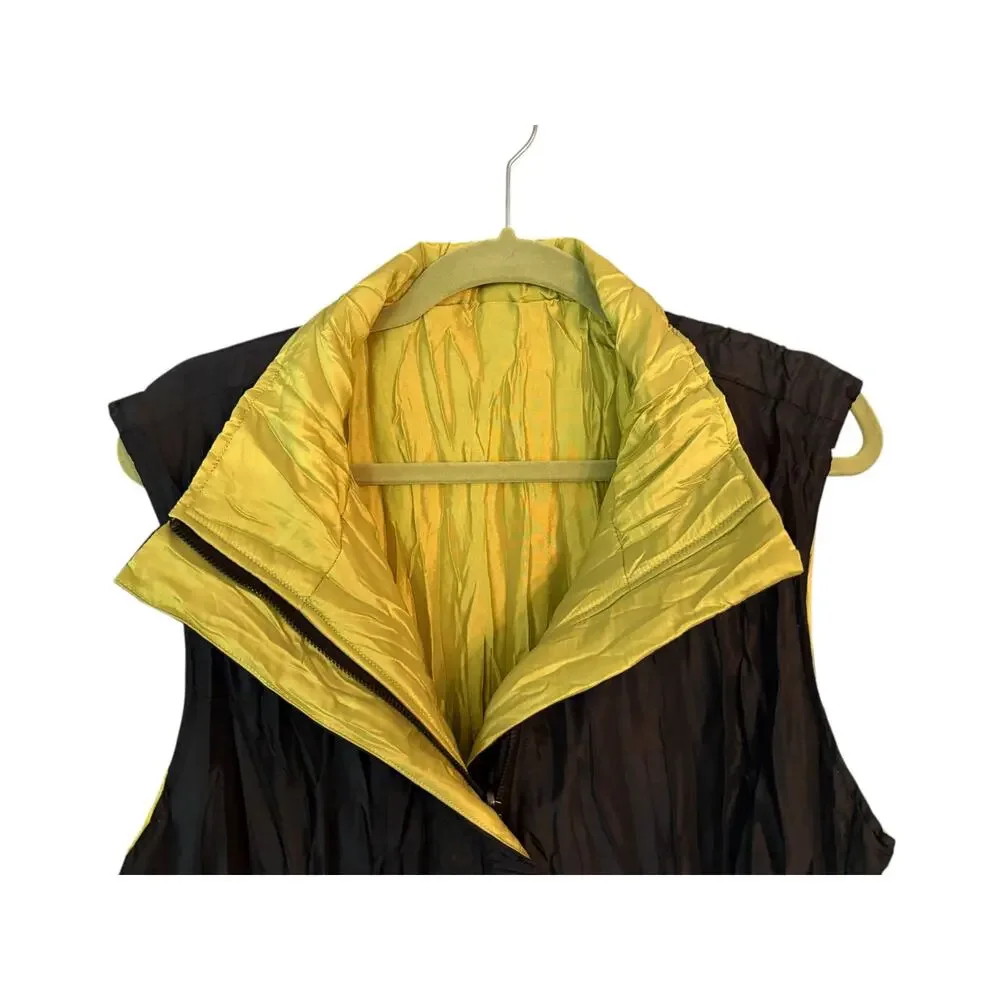 Women’s Reversible Vest Belted Chartreuse & Black Lightweight NO Tags Autumn